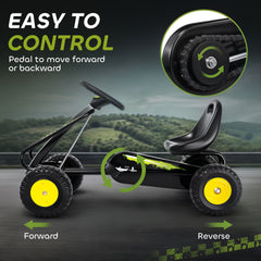 Qaba Pedal Go Kart for Kids with Adjustable Seat, Backrest, Outdoor Racer Ride On Pedal Car for Boys Girs 3-6 Years, Black