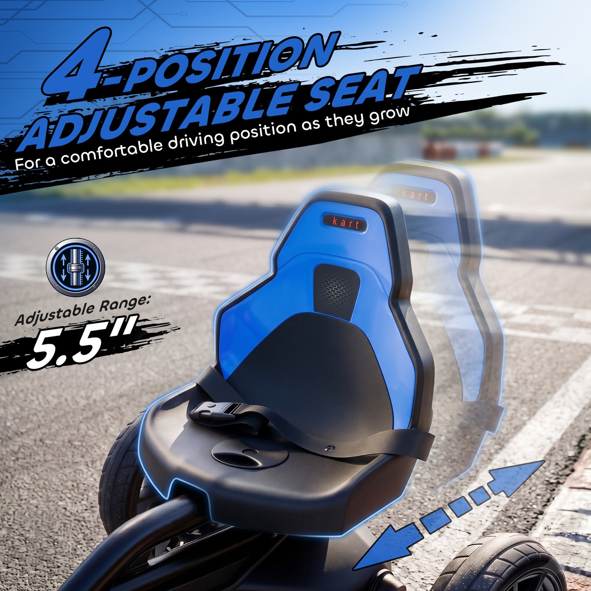 Aosom 12V Electric Go Kart for Kids, Ride On Toy with EVA Tires, 2 Speeds, Adjustable Seat, Safety Belt for 3-8 Years, Blue
