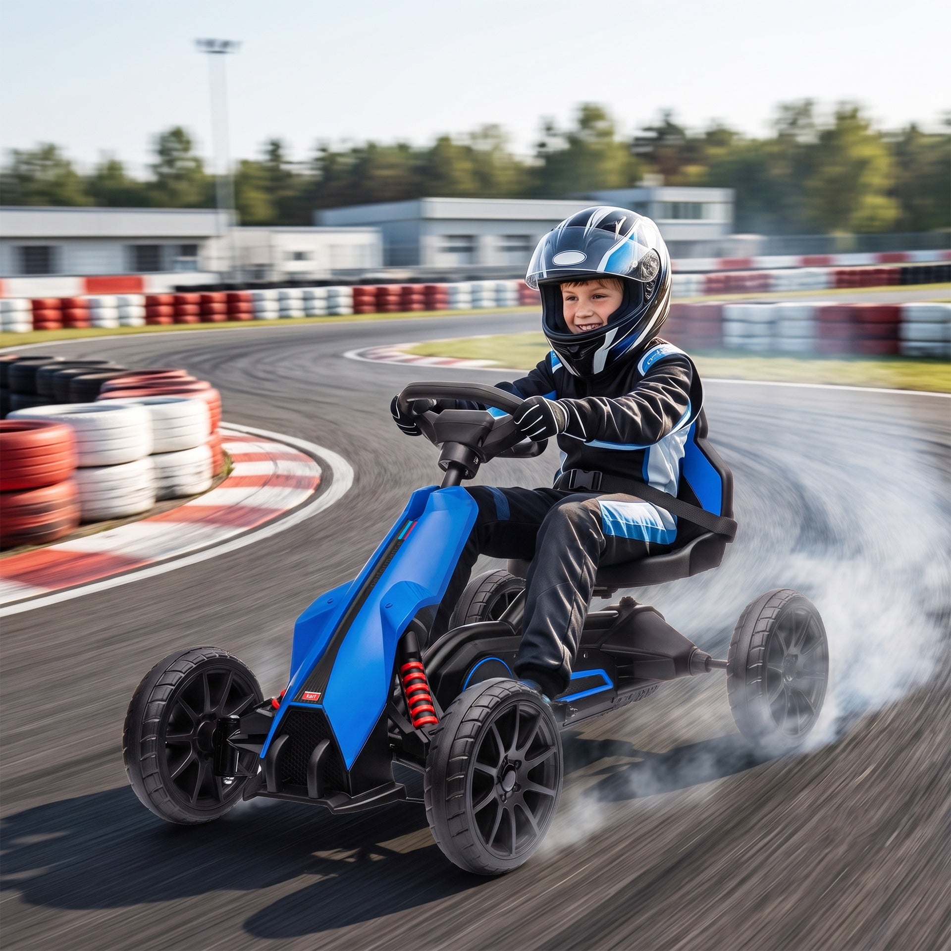 Aosom 12V Electric Go Kart for Kids, Ride On Toy with EVA Tires, 2 Speeds, Adjustable Seat, Safety Belt for 3-8 Years, Blue