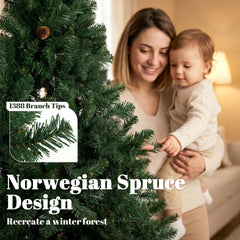 HOMCOM 7.5 ft Artificial Christmas Tree, Norway Spruce Tree, Hinged Xmas Tree with Metal Stand