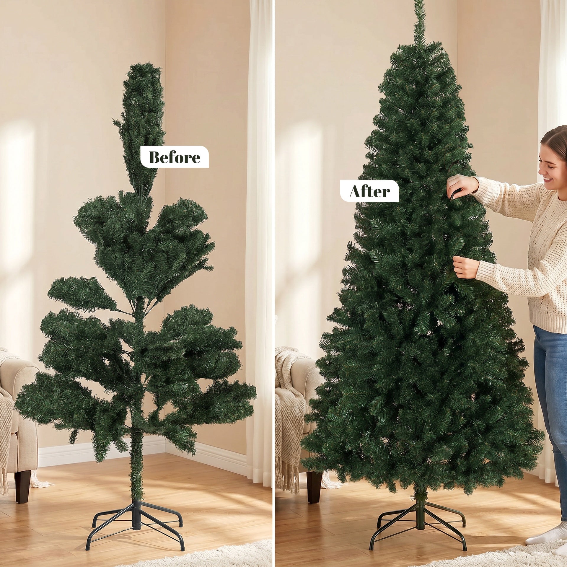 HOMCOM 7.5 ft Artificial Christmas Tree, Norway Spruce Tree, Hinged Xmas Tree with Metal Stand