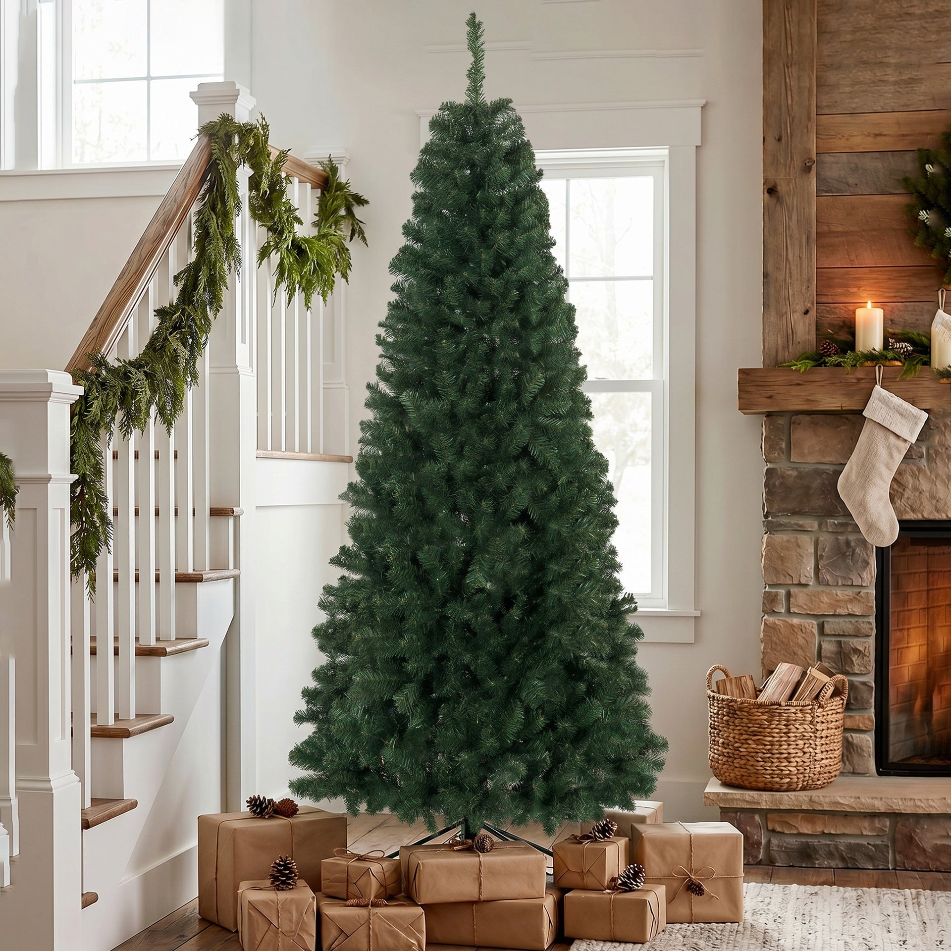 HOMCOM 7.5 ft Artificial Christmas Tree, Norway Spruce Tree, Hinged Xmas Tree with Metal Stand