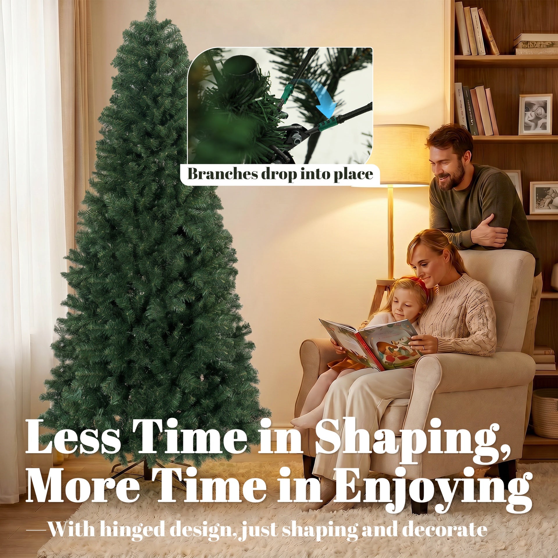 HOMCOM 7.5 ft Artificial Christmas Tree, Norway Spruce Tree, Hinged Xmas Tree with Metal Stand