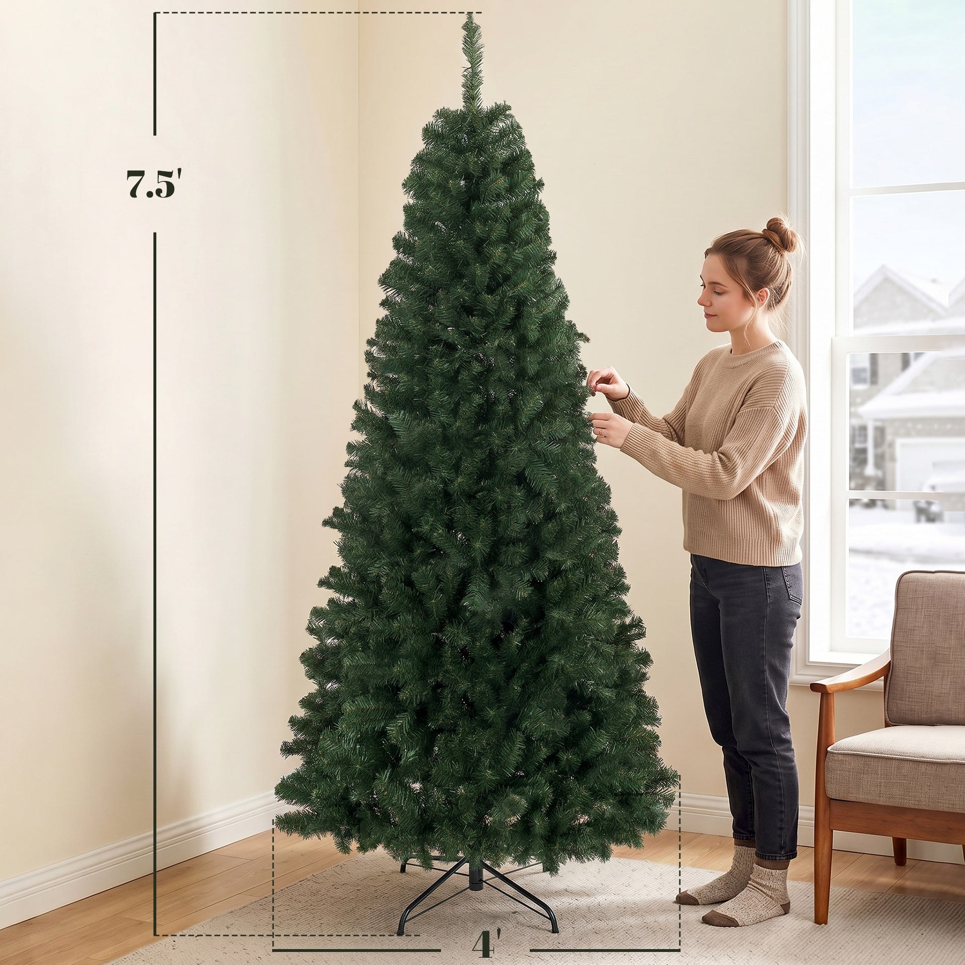 HOMCOM 7.5 ft Artificial Christmas Tree, Norway Spruce Tree, Hinged Xmas Tree with Metal Stand