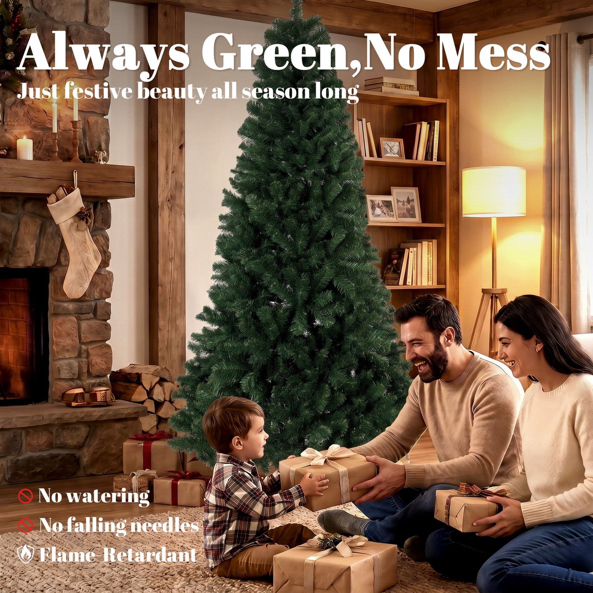 HOMCOM 7.5 ft Artificial Christmas Tree, Norway Spruce Tree, Hinged Xmas Tree with Metal Stand