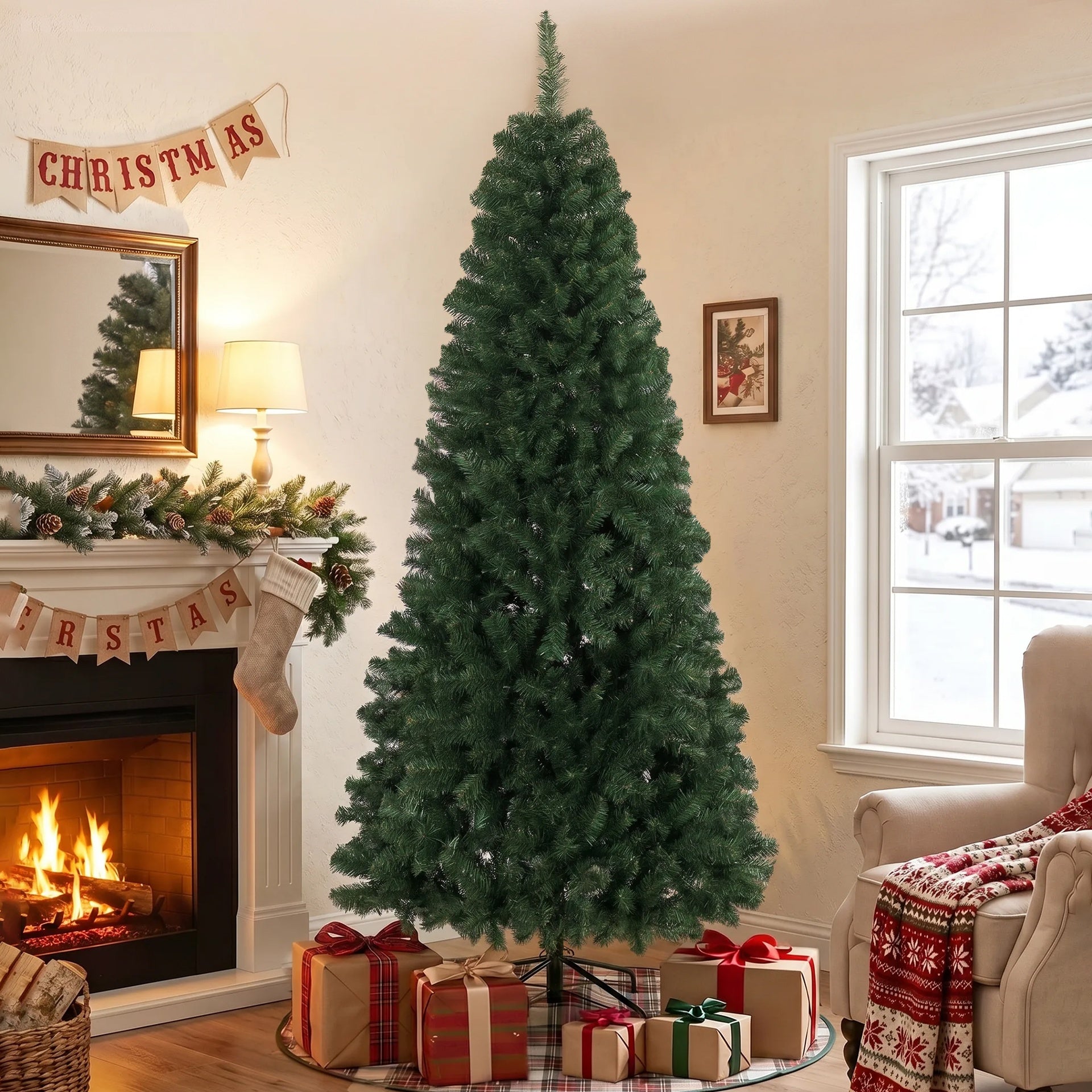 HOMCOM 7.5 ft Artificial Christmas Tree, Norway Spruce Tree, Hinged Xmas Tree with Metal Stand
