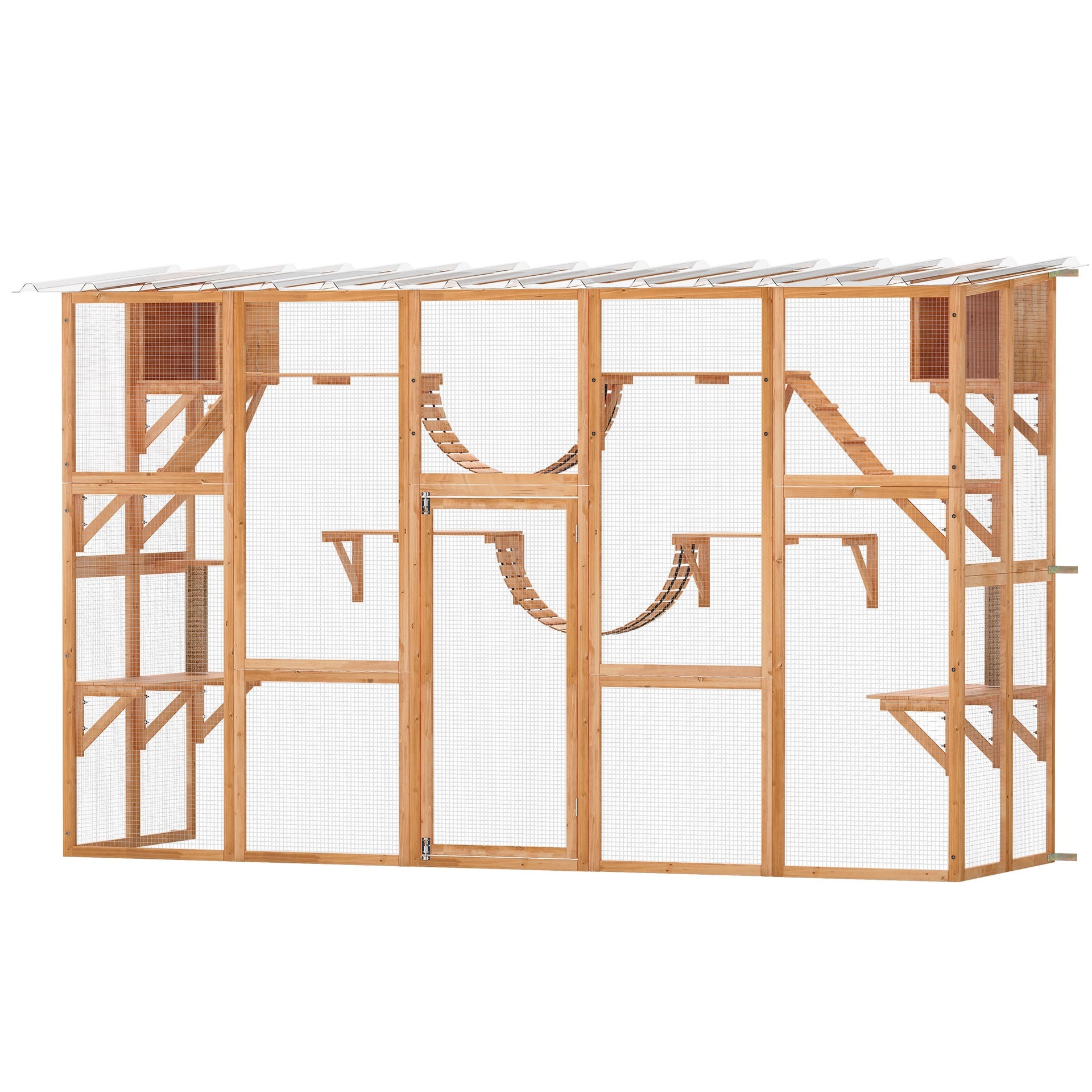 PawHut Catio Playground Cat Window Box Outside Enclosure for Multiple Cats w/ Shelves & Bridges, Orange