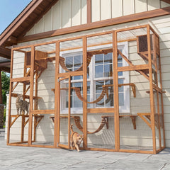 PawHut Catio Playground Cat Window Box Outside Enclosure for Multiple Cats w/ Shelves & Bridges, Orange