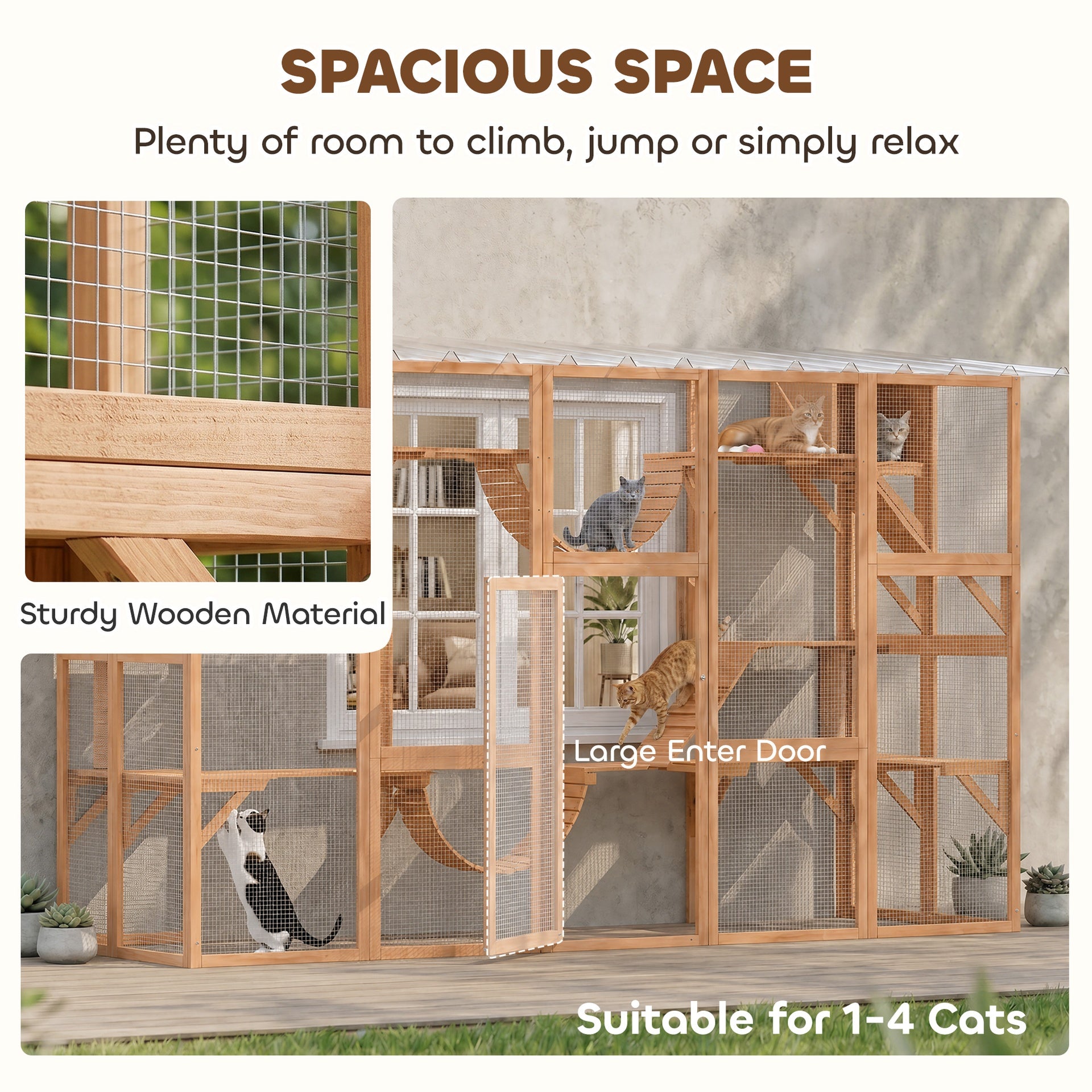 PawHut Catio Playground Cat Window Box Outside Enclosure for Multiple Cats w/ Shelves & Bridges, Orange