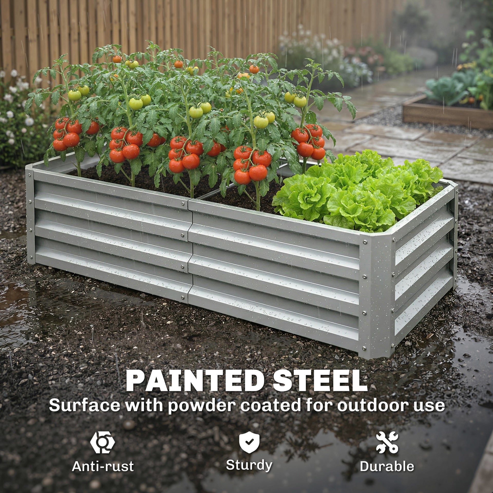Outsunny Galvanized Raised Garden Bed, 4' x 2' x 1' Metal Planter Box, for Growing Vegetables, Flowers, Herbs, Succulents, Green