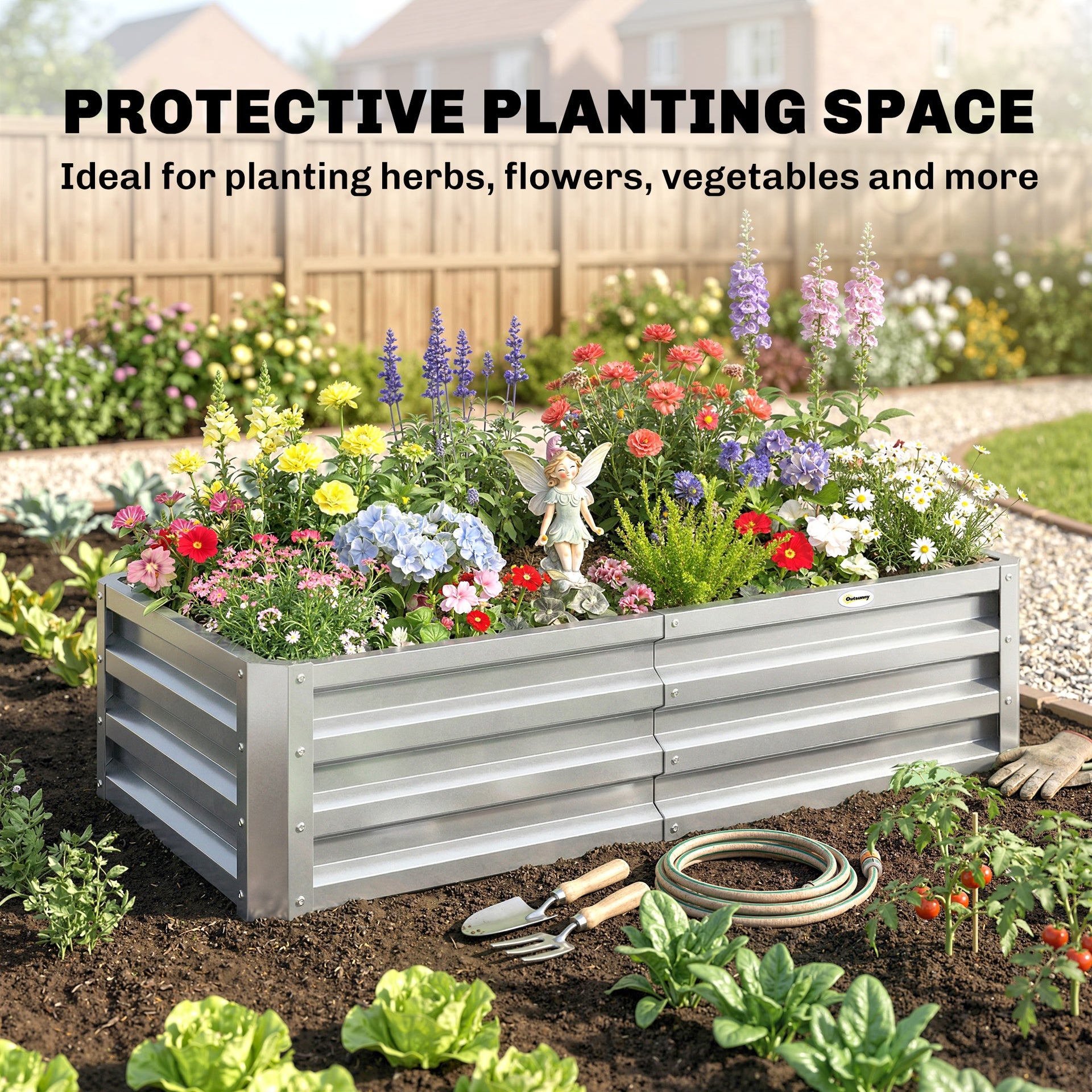 Outsunny Galvanized Raised Garden Bed, 4' x 2' x 1' Metal Planter Box, for Growing Vegetables, Flowers, Herbs, Succulents, Green