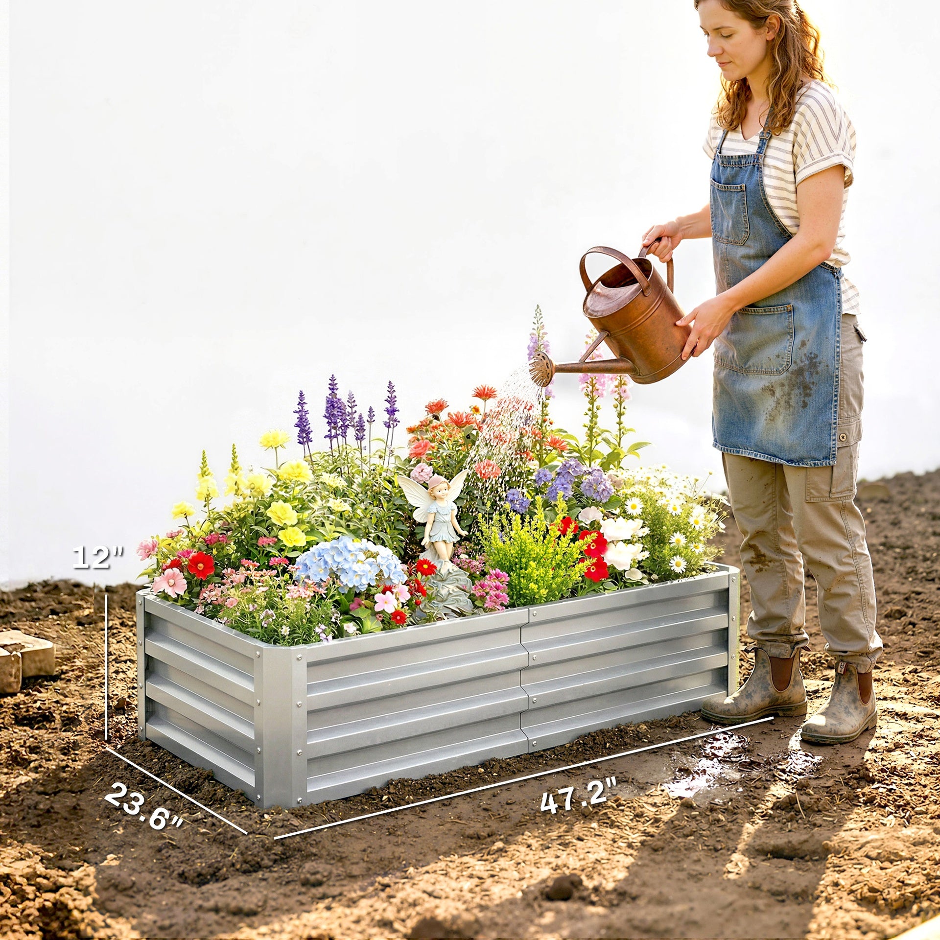 Outsunny Galvanized Raised Garden Bed, 4' x 2' x 1' Metal Planter Box, for Growing Vegetables, Flowers, Herbs, Succulents, Green