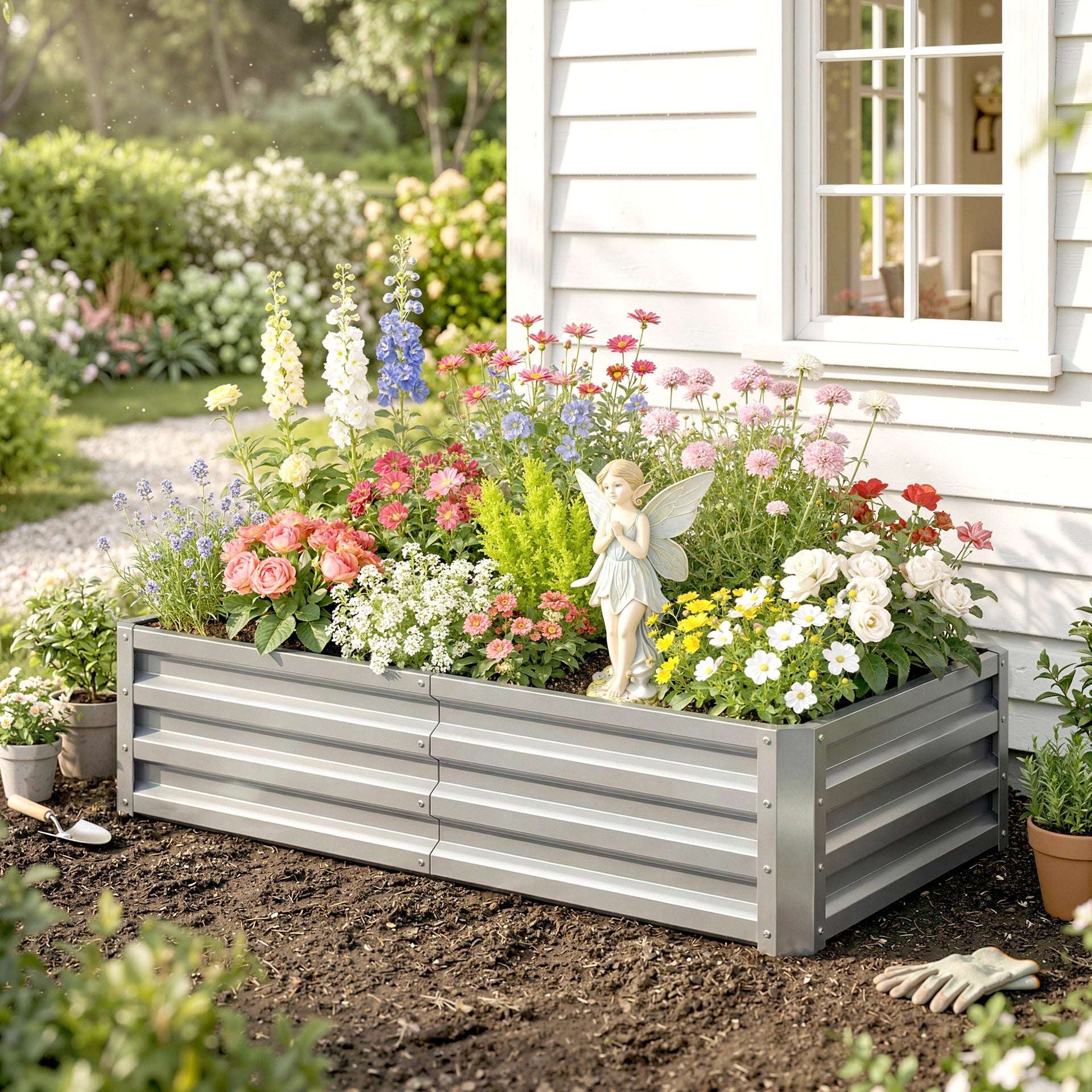 Outsunny Galvanized Raised Garden Bed, 4' x 2' x 1' Metal Planter Box, for Growing Vegetables, Flowers, Herbs, Succulents, Green