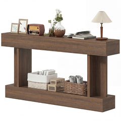 HOMCOM 63 Inch Long Console Table, Vintage Narrow Entryway Table with Storage Shelf for Living Room and Hallway, Brown