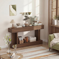 HOMCOM 63 Inch Long Console Table, Vintage Narrow Entryway Table with Storage Shelf for Living Room and Hallway, Brown