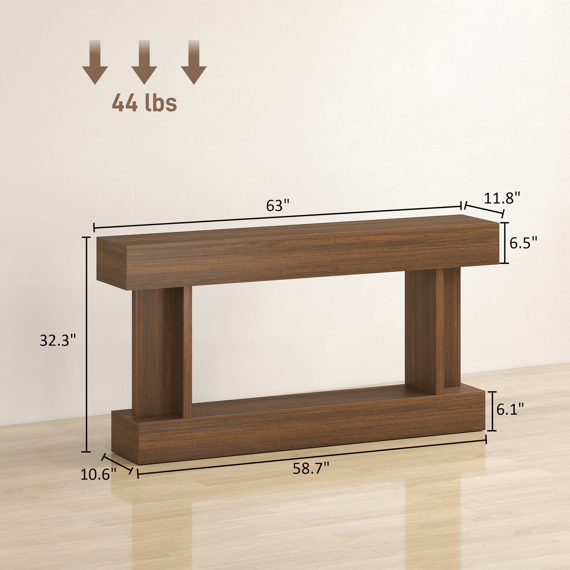 HOMCOM 63 Inch Long Console Table, Vintage Narrow Entryway Table with Storage Shelf for Living Room and Hallway, Brown