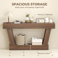 HOMCOM 63 Inch Vintage Console Table, Narrow Entryway Table with Open Shelf for Living Room, Brown