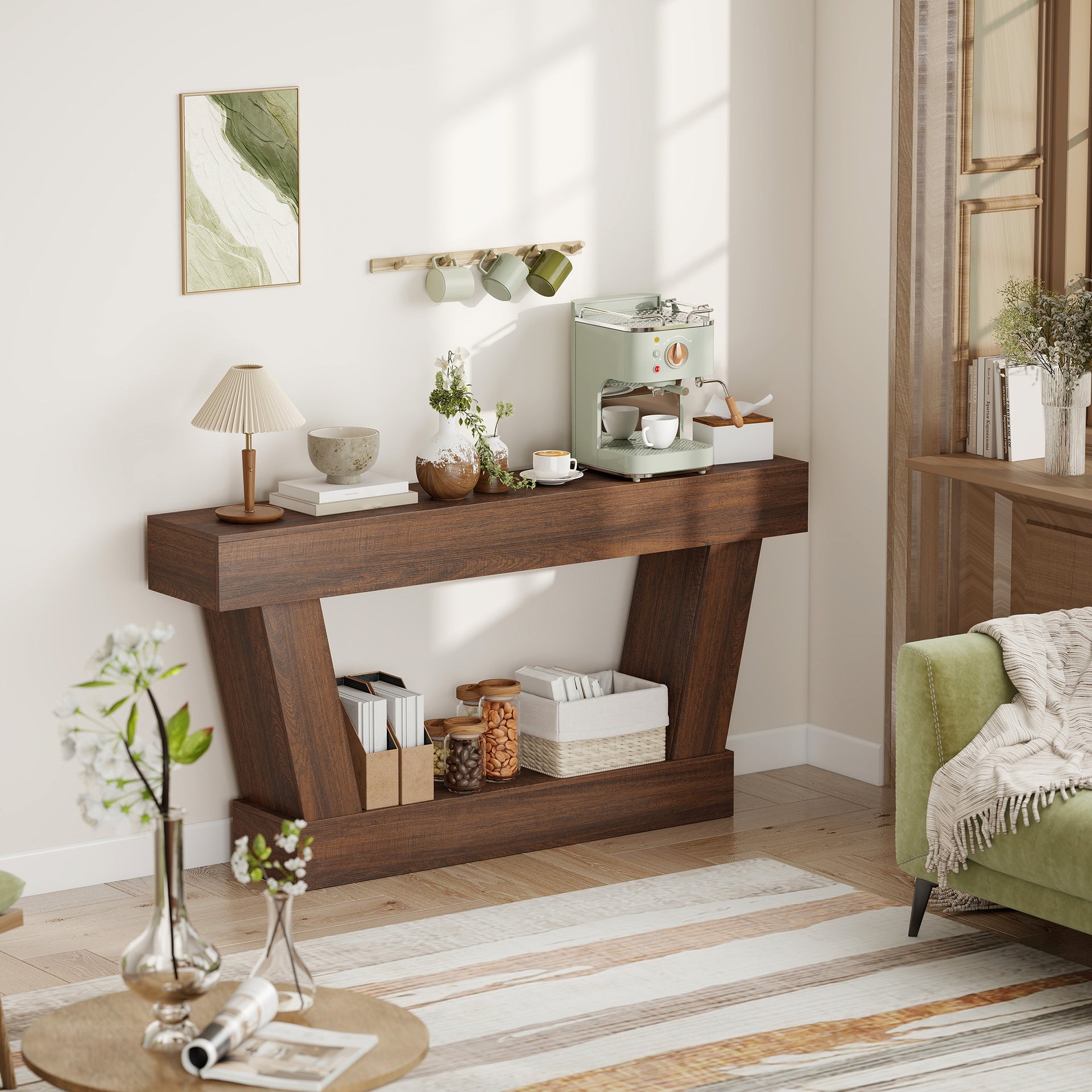 HOMCOM 63 Inch Vintage Console Table, Narrow Entryway Table with Open Shelf for Living Room, Brown