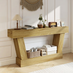 HOMCOM 63 Inch Vintage Console Table, Narrow Entryway Table with Open Shelf for Living Room, Oak