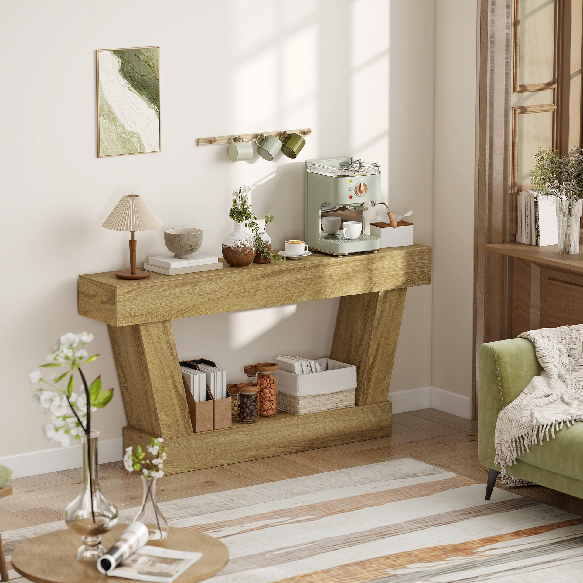 HOMCOM 63 Inch Vintage Console Table, Narrow Entryway Table with Open Shelf for Living Room, Oak