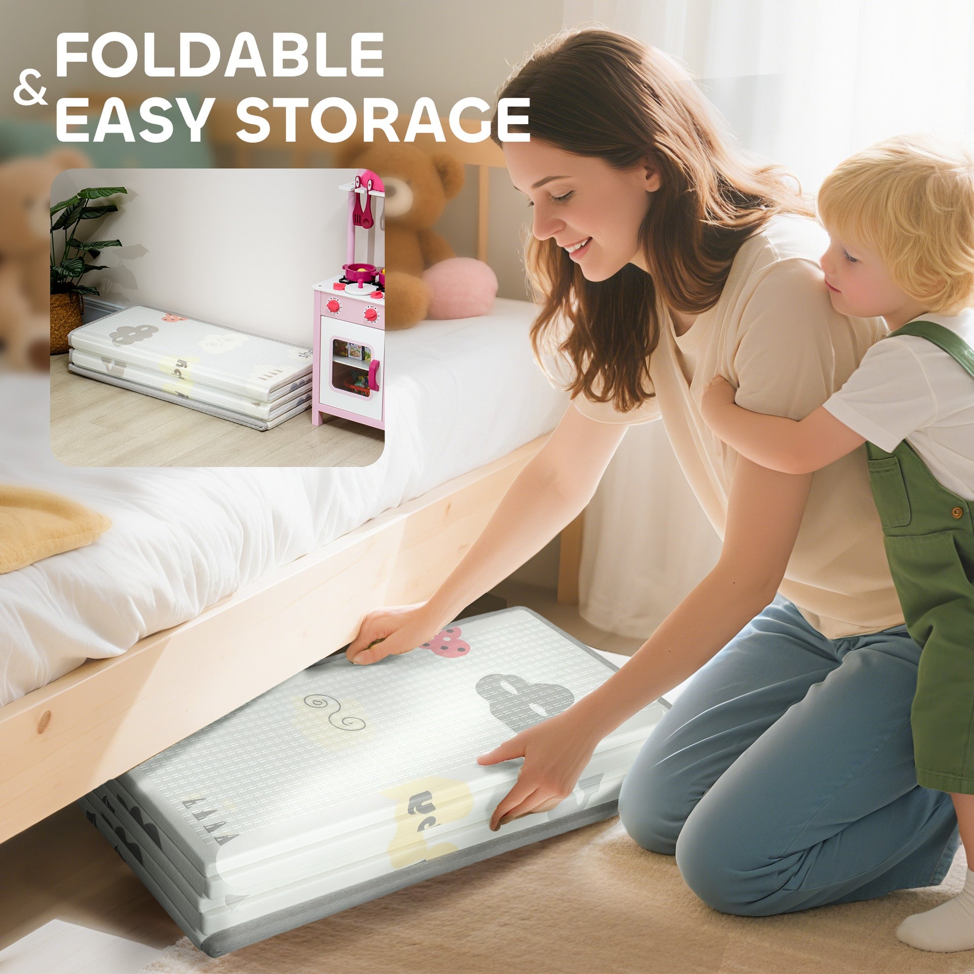 Qaba Foldable & Reversible Baby Play Mat, 79" x 71" Foam Floor Mat, Non-Slip Waterproof Crawling, Alphabet & Cloud Design