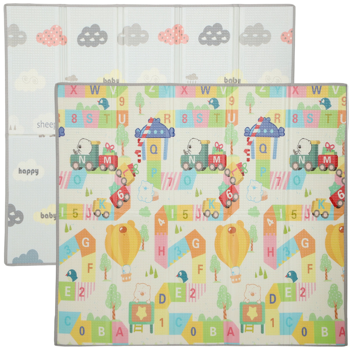 Qaba Foldable & Reversible Baby Play Mat, 79" x 71" Foam Floor Mat, Non-Slip Waterproof Crawling, Alphabet & Cloud Design