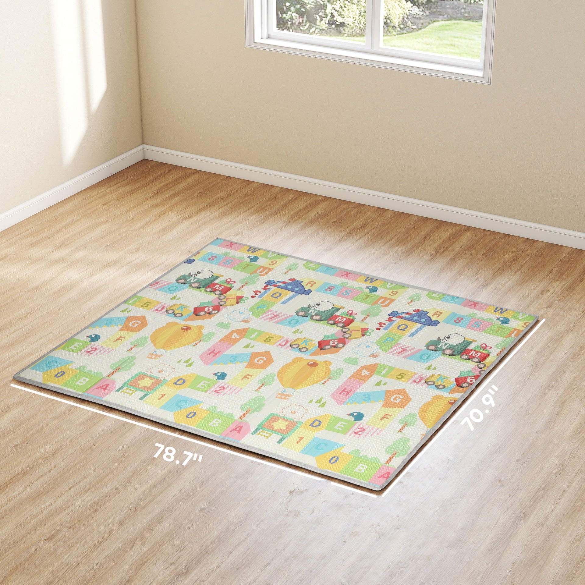 Qaba Foldable & Reversible Baby Play Mat, 79" x 71" Foam Floor Mat, Non-Slip Waterproof Crawling, Alphabet & Cloud Design