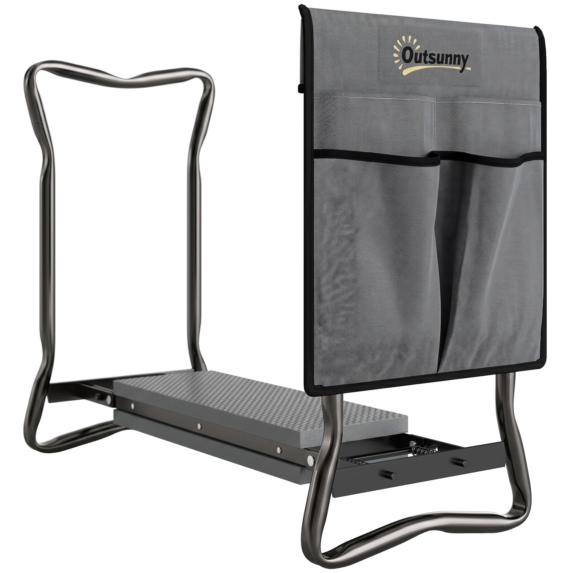 Outsunny 2-In-1 Garden Kneeler and Seat, Heavy Duty Foldable Garden Stool with Soft EVA Pad and Tool Pouch, Gray
