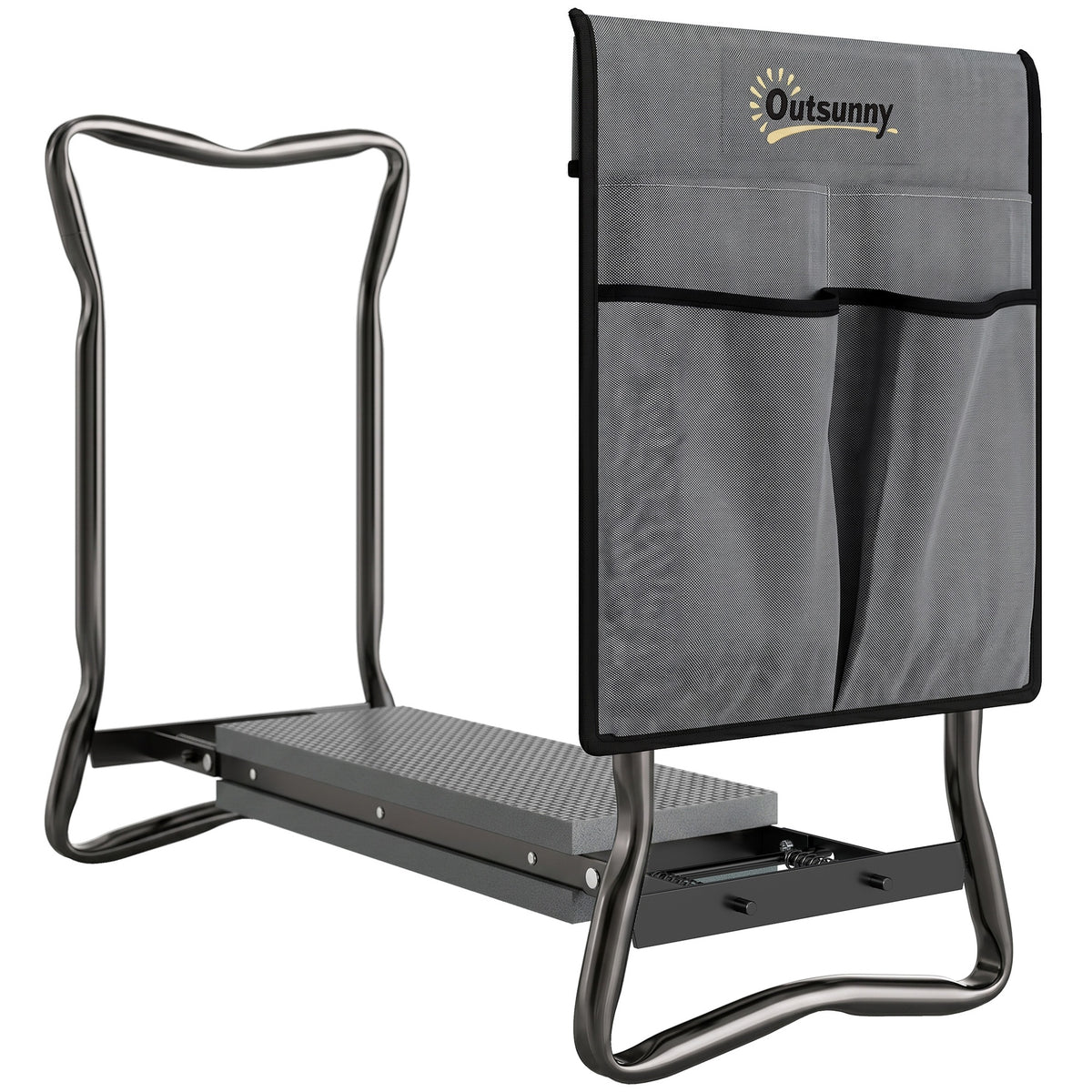 Outsunny 2-In-1 Garden Kneeler and Seat, Heavy Duty Foldable Garden Stool with Soft EVA Pad and Tool Pouch, Gray