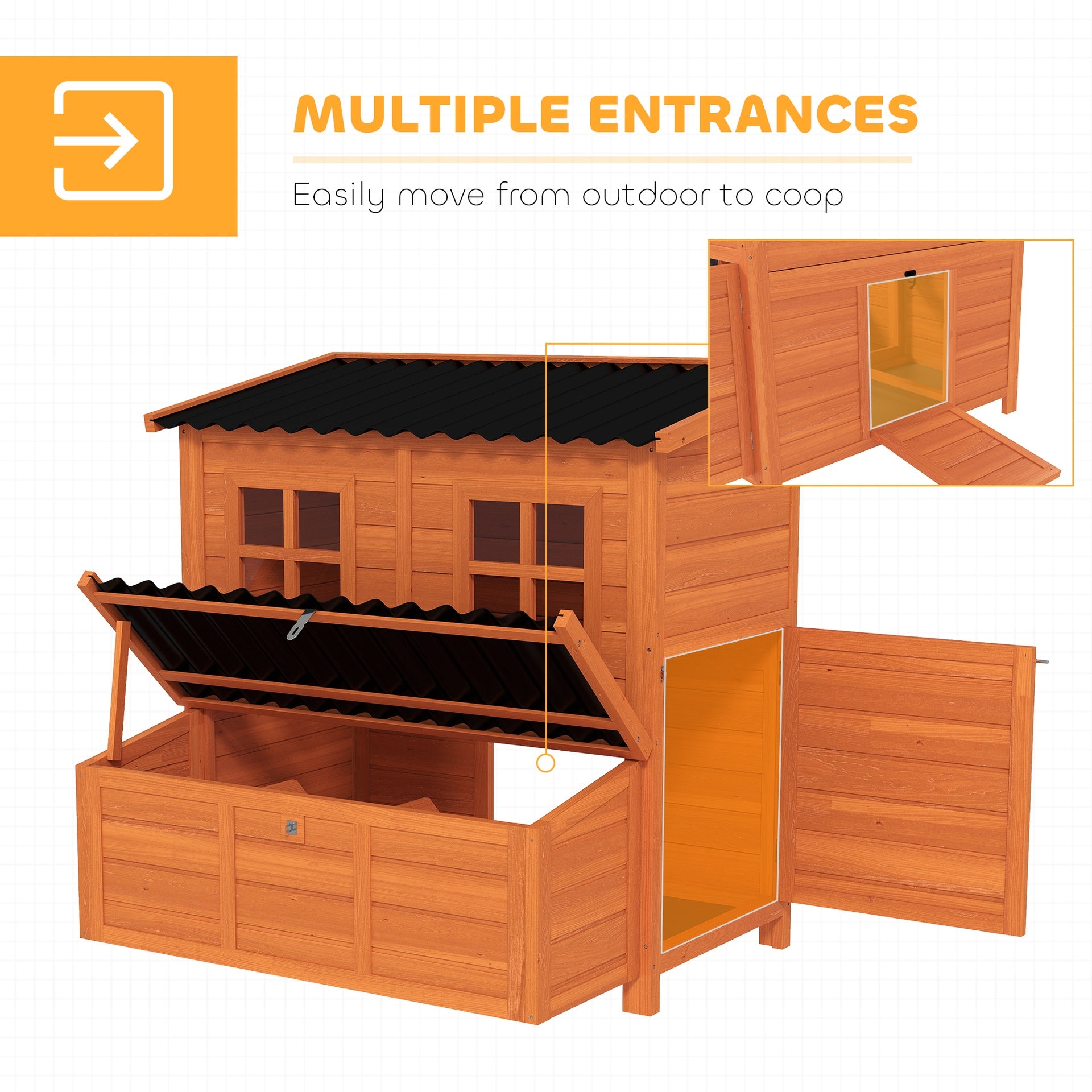 PawHut Wooden Chicken Coop with Nesting Box, Pull-Out Tray, Waterproof Roof, 39" Chicken House for 2-4 Chickens, Rabbits