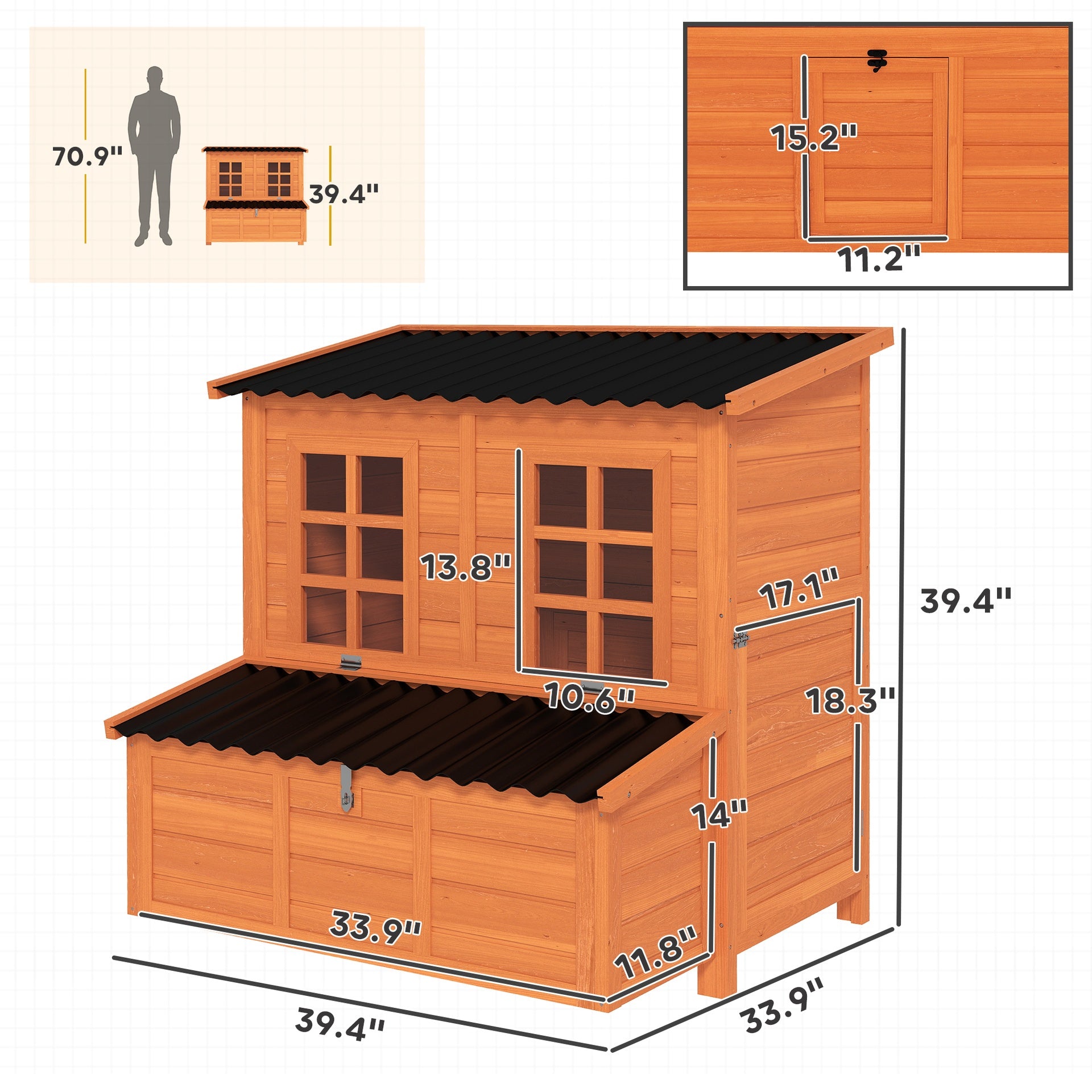 PawHut Wooden Chicken Coop with Nesting Box, Pull-Out Tray, Waterproof Roof, 39" Chicken House for 2-4 Chickens, Rabbits