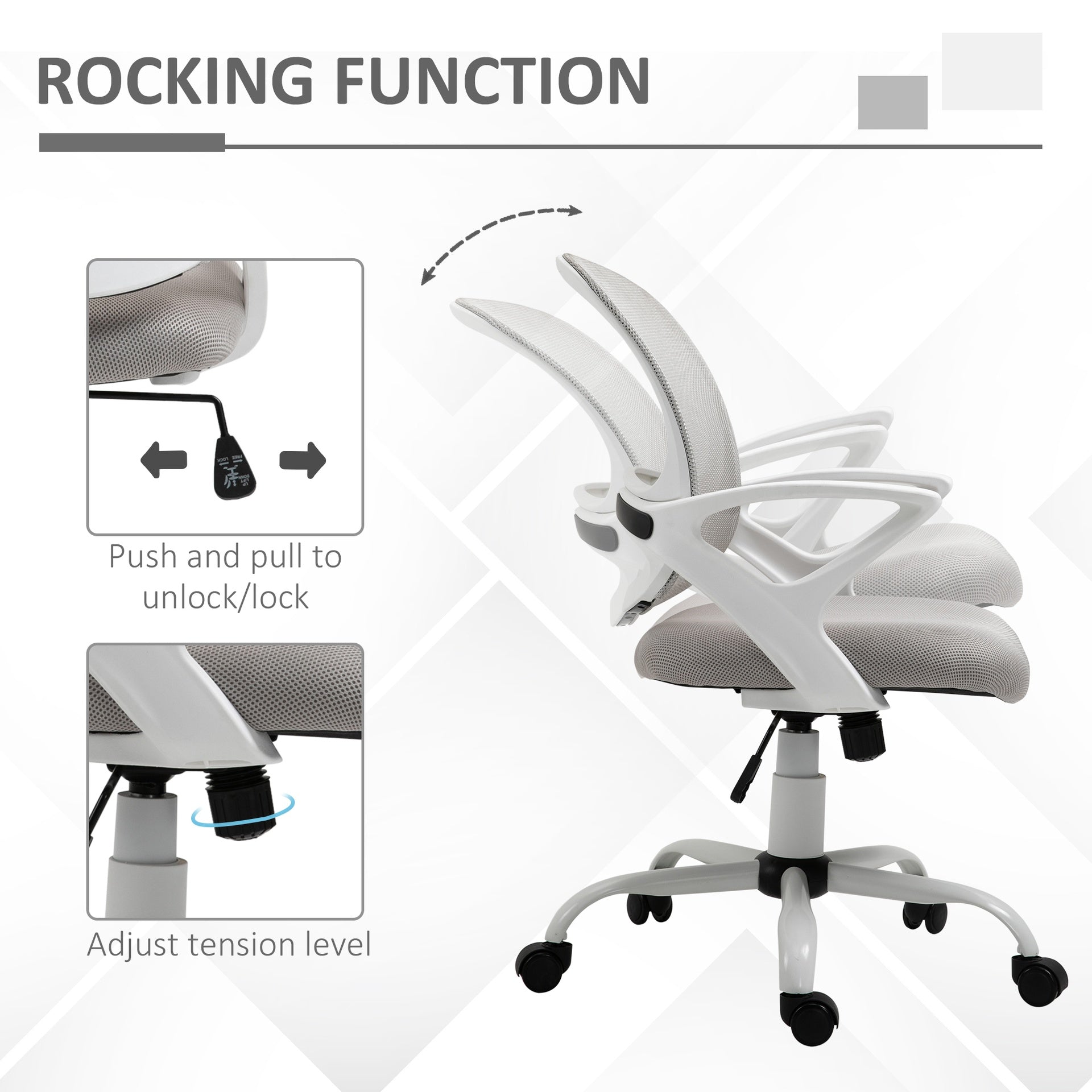 HOMCOM Swivel Mid Back Computer Desk Chair, Ergonomic Mesh Office Chair with Rocking Function, Rolling Wheels, Gray