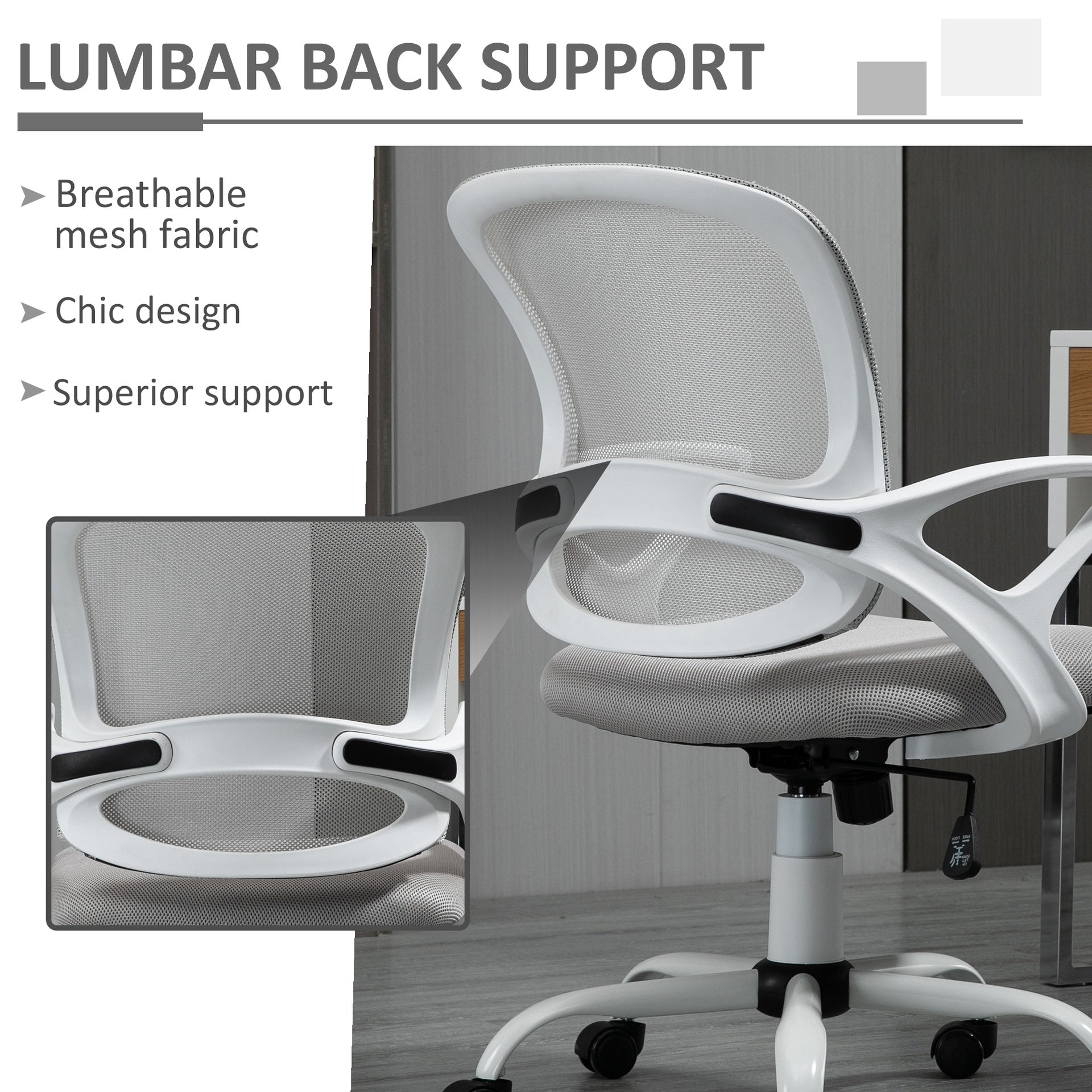 HOMCOM Swivel Mid Back Computer Desk Chair, Ergonomic Mesh Office Chair with Rocking Function, Rolling Wheels, Gray