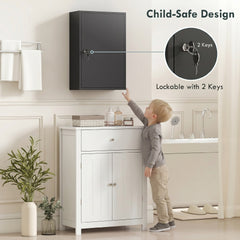 kleankin Wall Mount Medical Cabinet, Bathroom Cabinet with 3 Tier Shelves, 2 Keys, 15.7" x 7.1" x 23.6", Black