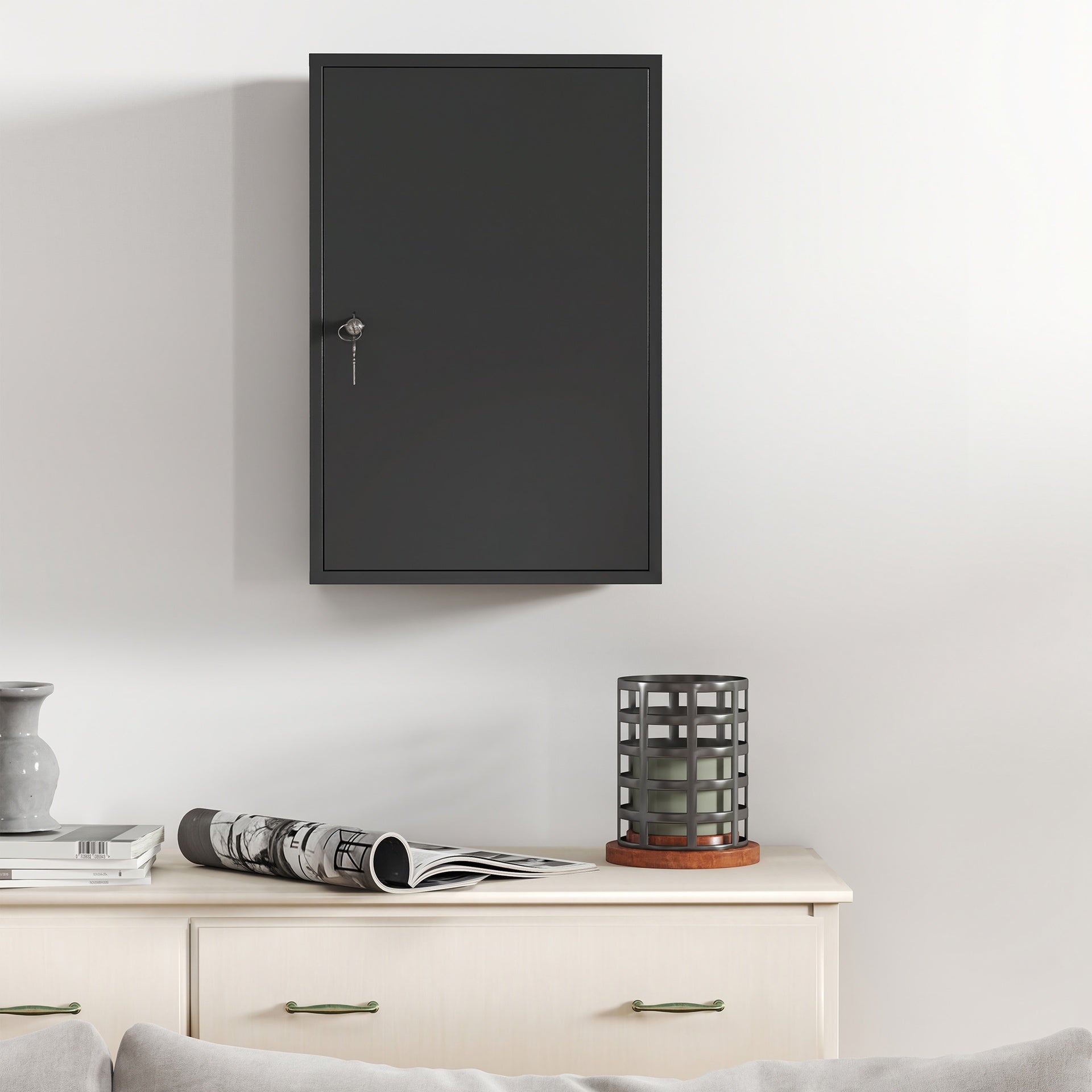 kleankin Wall Mount Medical Cabinet, Bathroom Cabinet with 3 Tier Shelves, 2 Keys, 15.7" x 7.1" x 23.6", Black