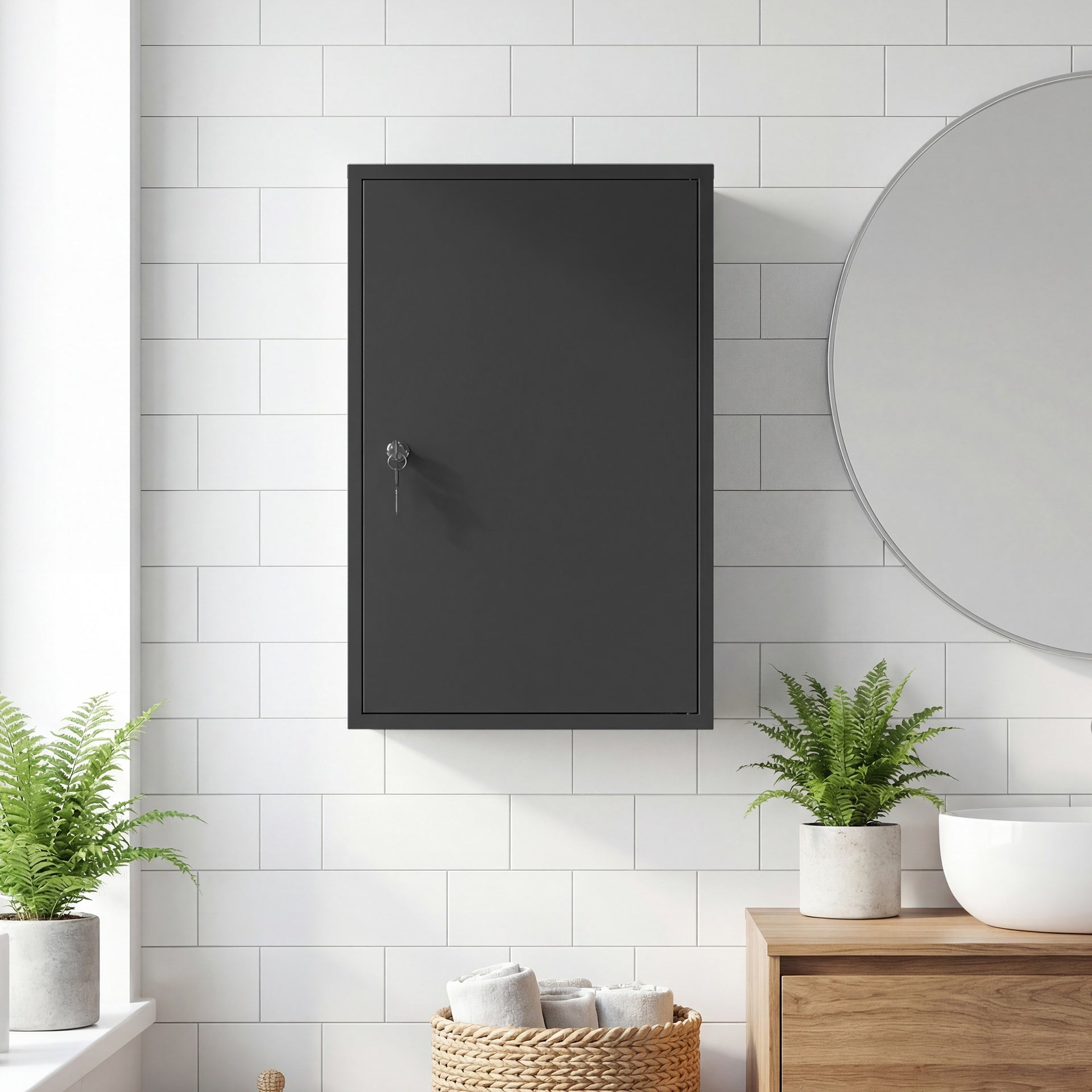kleankin Wall Mount Medical Cabinet, Bathroom Cabinet with 3 Tier Shelves, 2 Keys, 15.7" x 7.1" x 23.6", Black