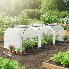 Outsunny 9.7' L x 3' W x 2.5' H Portable Tunneled Greenhouse with 3 Zippered Doors, Water/UV Fighting PE Cover, White