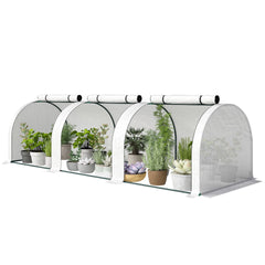 Outsunny 9.7' L x 3' W x 2.5' H Portable Tunneled Greenhouse with 3 Zippered Doors, Water/UV Fighting PE Cover, White