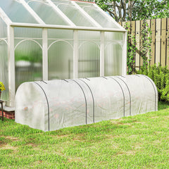Outsunny 9.7' L x 3' W x 2.5' H Portable Tunneled Greenhouse with 3 Zippered Doors, Water/UV Fighting PE Cover, White