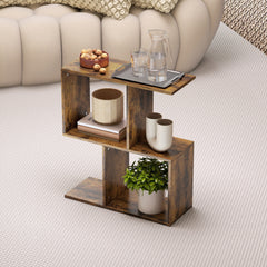 HOMCOM End Table, Narrow Side Table with Storage Shelves, S-Shaped, 3-Tier, 19.7" W x 7.7" D x 22.8" H, Rustic Brown