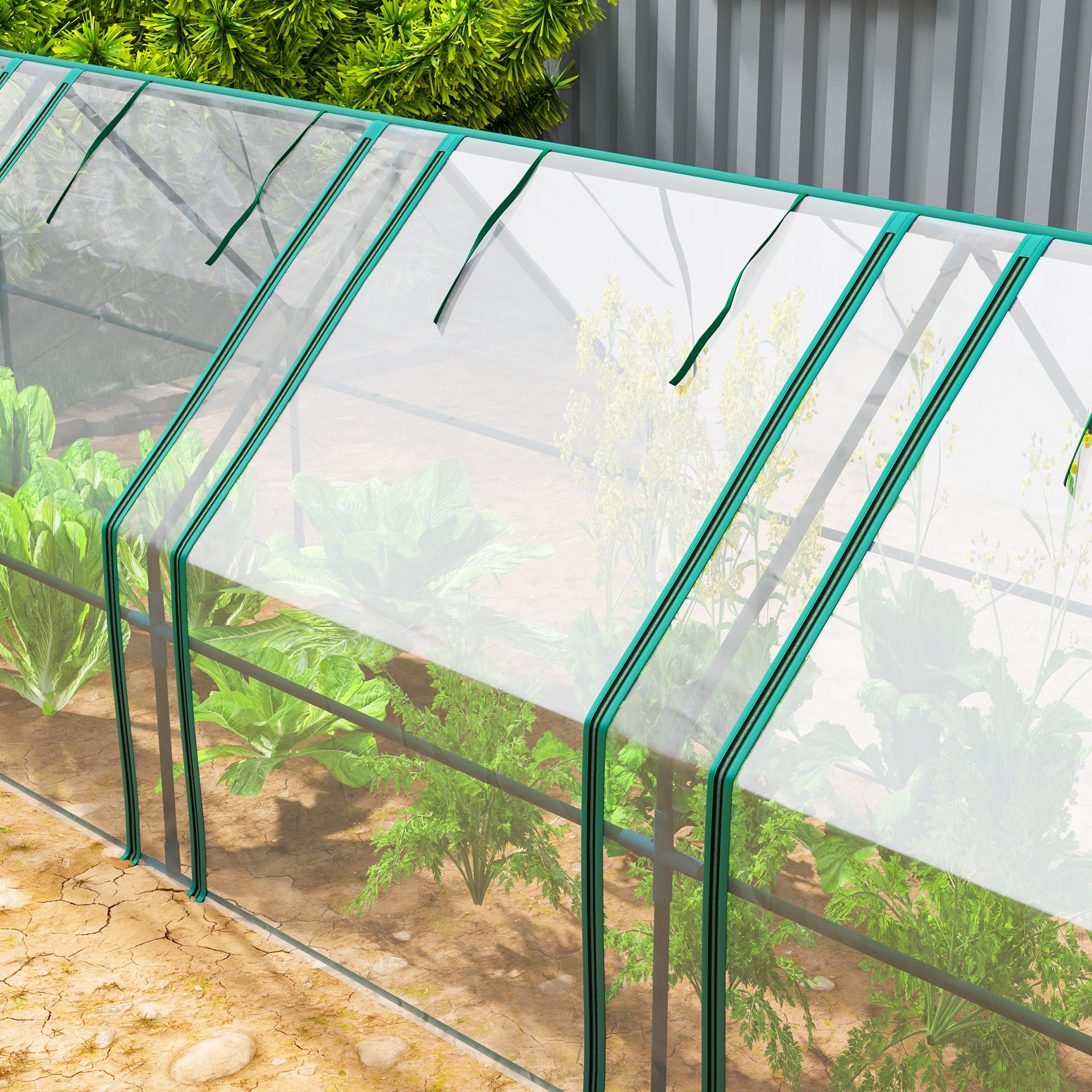 Outsunny Portable Mini Greenhouse, Outdoor Garden with Large Zipper Doors and Water/UV PVC Cover, 12' x 3' x 3', Clear