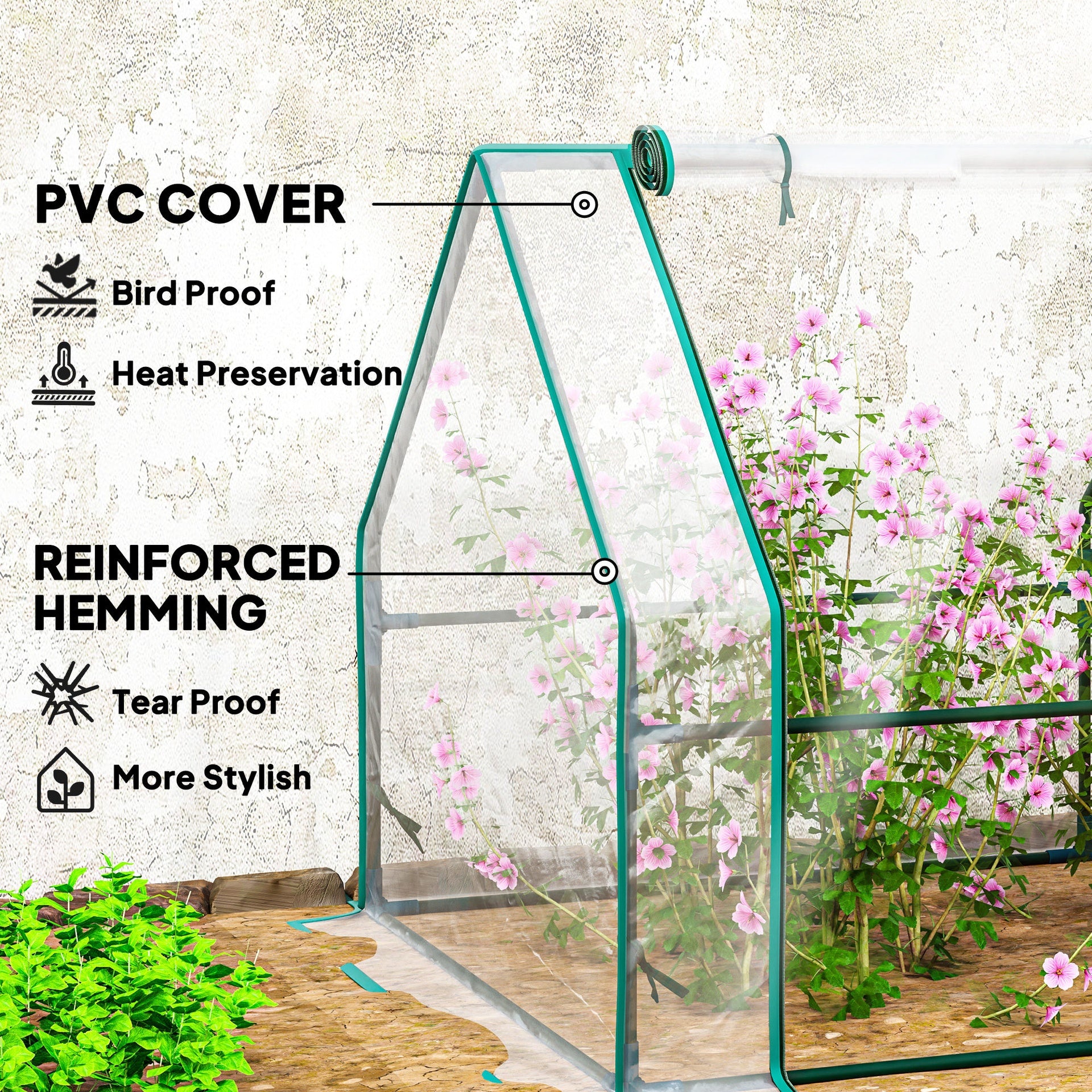 Outsunny Portable Mini Greenhouse, Outdoor Garden with Large Zipper Doors and Water/UV PVC Cover, 12' x 3' x 3', Clear