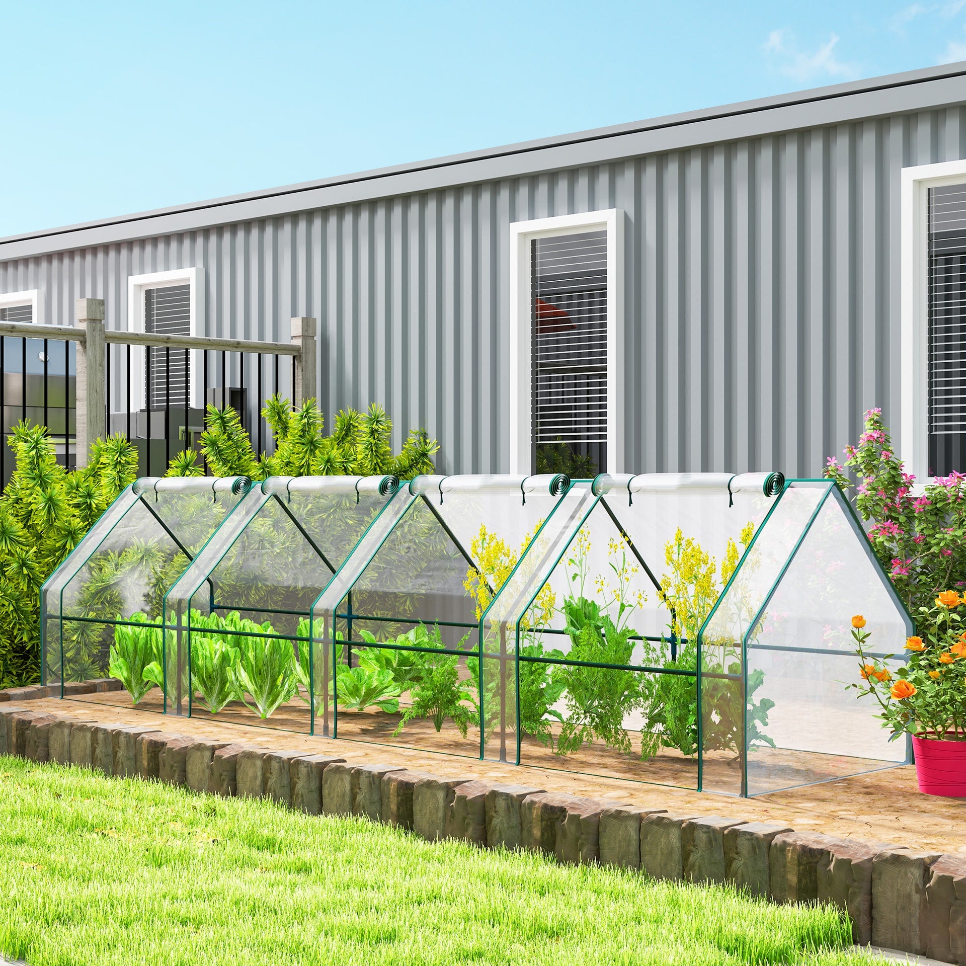 Outsunny Portable Mini Greenhouse, Outdoor Garden with Large Zipper Doors and Water/UV PVC Cover, 12' x 3' x 3', Clear
