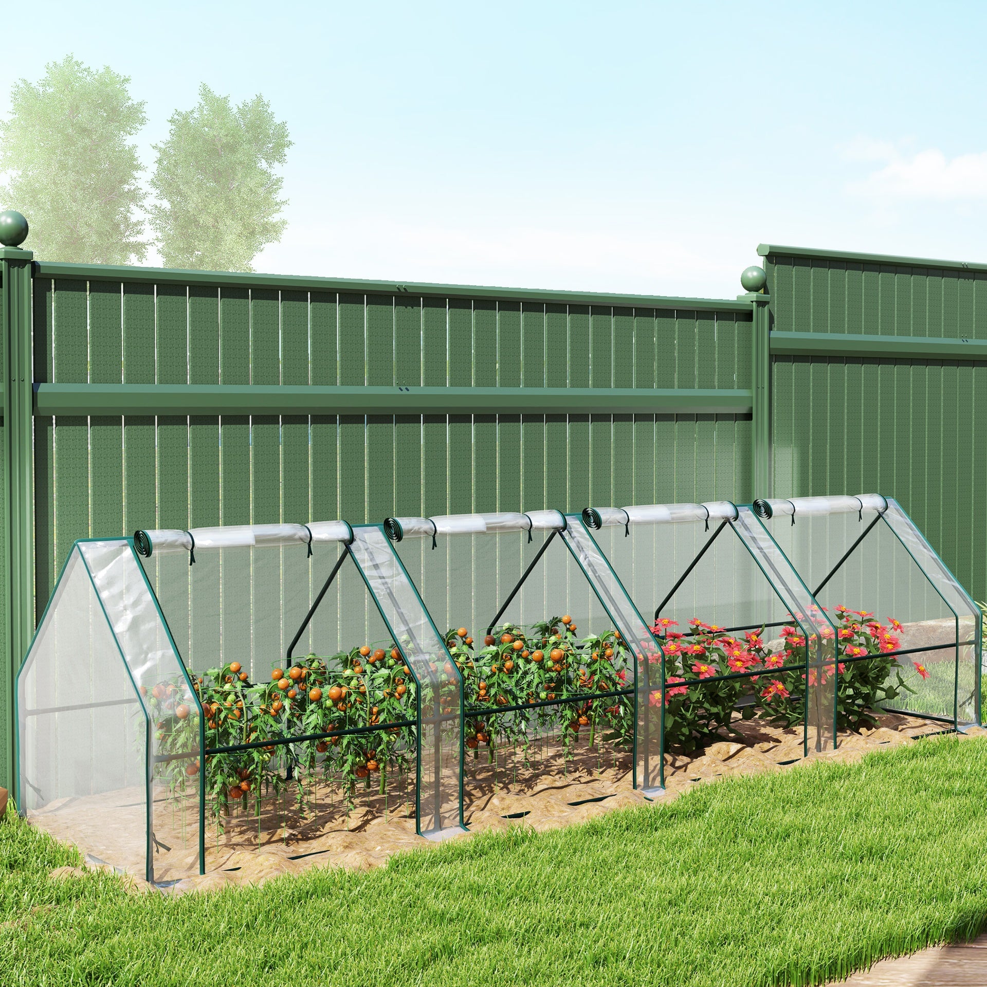 Outsunny Portable Mini Greenhouse, Outdoor Garden with Large Zipper Doors and Water/UV PVC Cover, 12' x 3' x 3', Clear