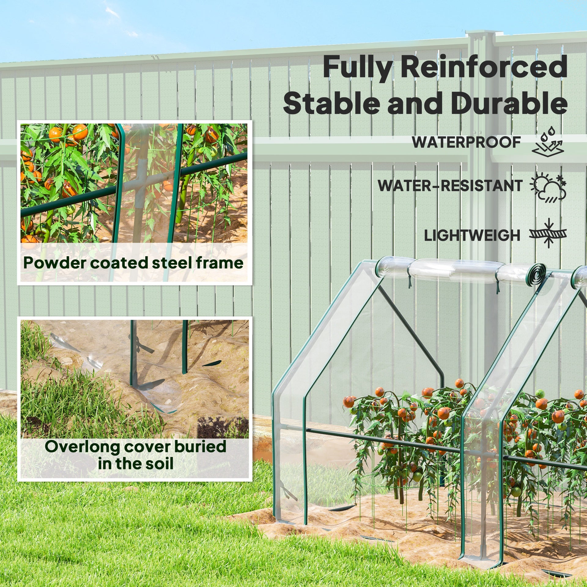 Outsunny Portable Mini Greenhouse, Outdoor Garden with Large Zipper Doors and Water/UV PVC Cover, 12' x 3' x 3', Clear