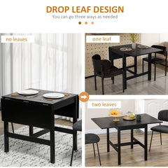 HOMCOM Solid Wood Kitchen Table, Drop Leaf Tables for Small Spaces, Folding Dining Table, Black