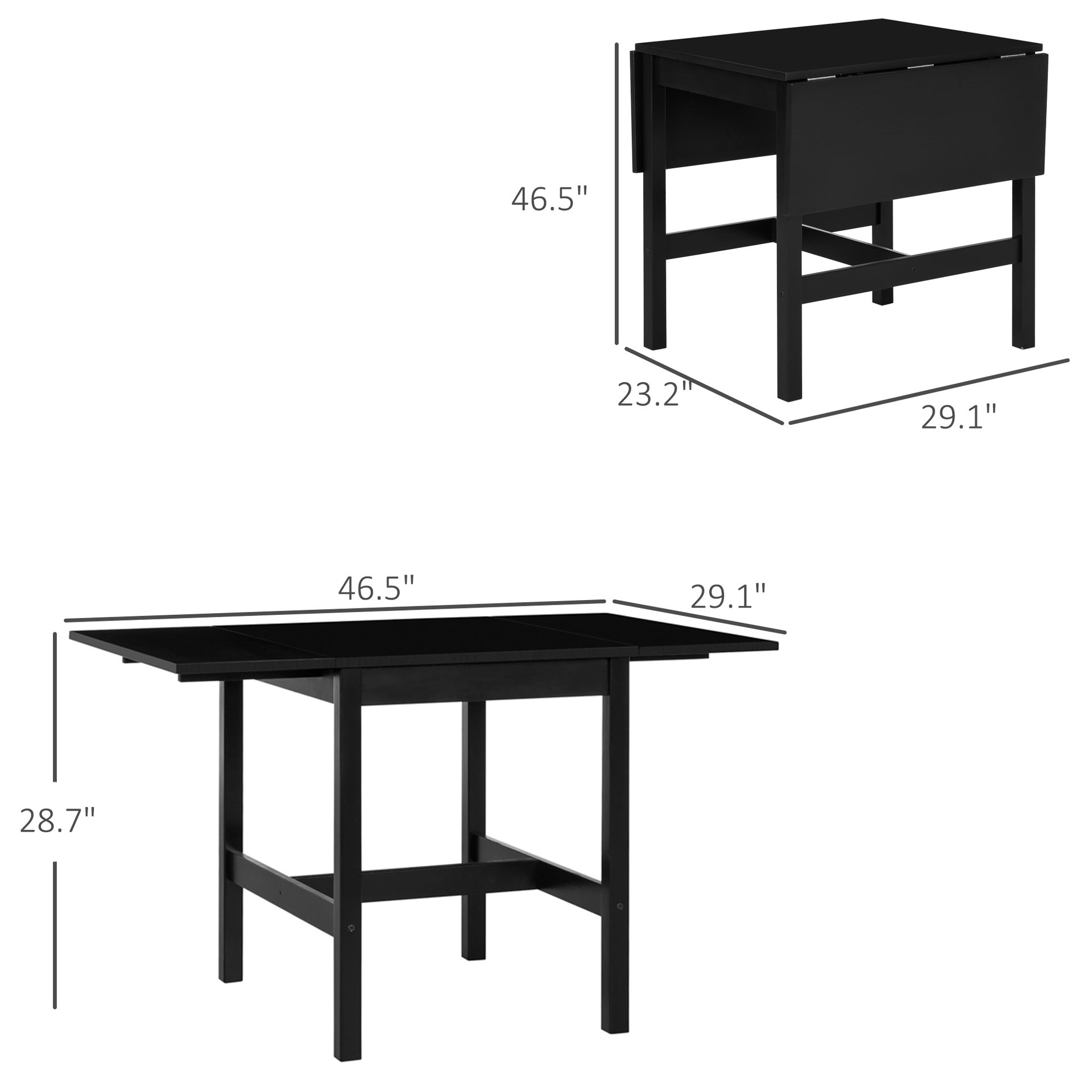HOMCOM Solid Wood Kitchen Table, Drop Leaf Tables for Small Spaces, Folding Dining Table, Black