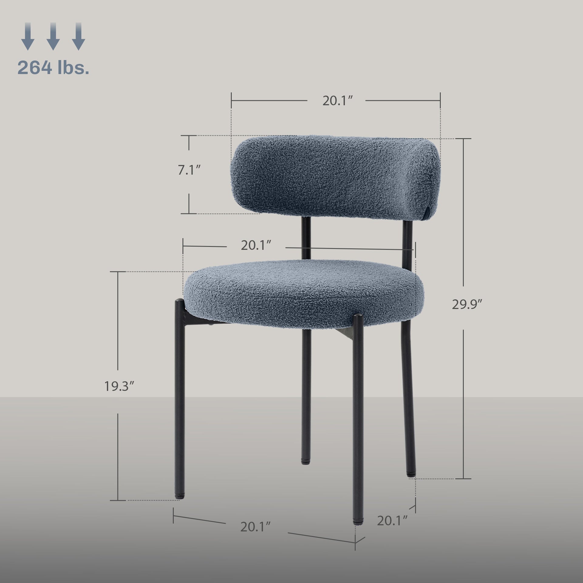 HOMCOM Round Modern Upholstered Kitchen Chairs, Boucle Dining Chairs Set of 4 with Curved Backrest and Thick Cushion, Gray