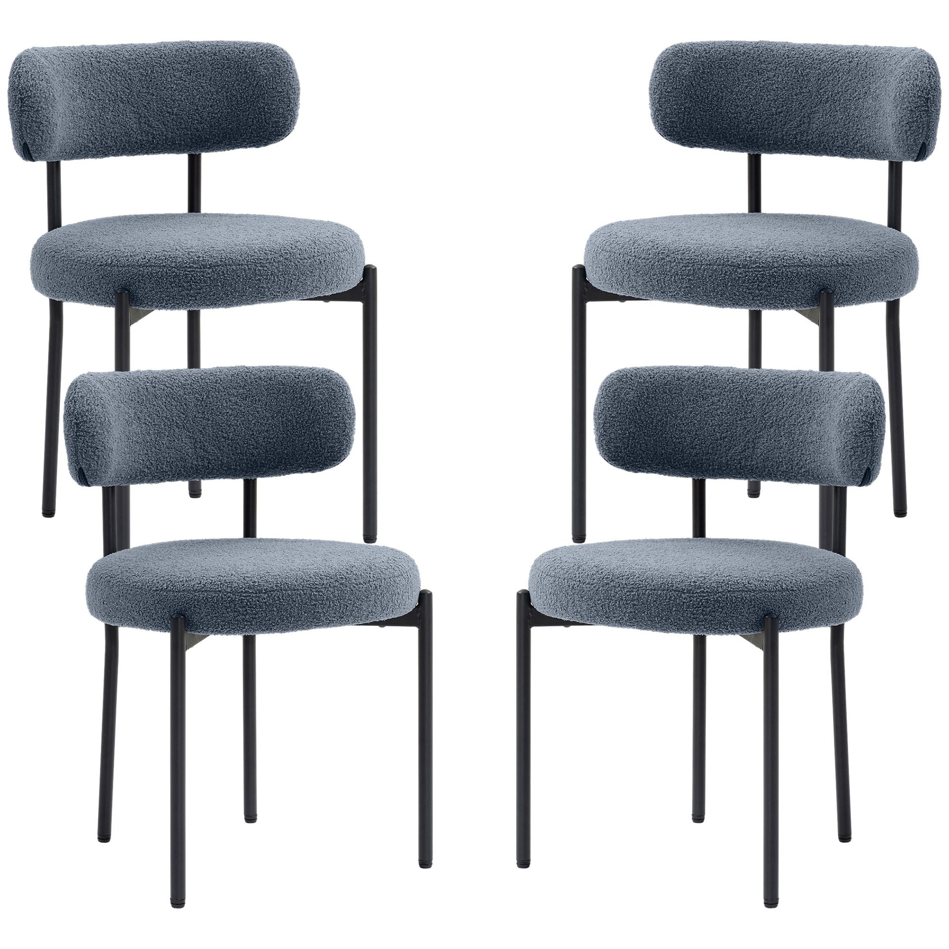 HOMCOM Round Modern Upholstered Kitchen Chairs, Boucle Dining Chairs Set of 4 with Curved Backrest and Thick Cushion, Gray