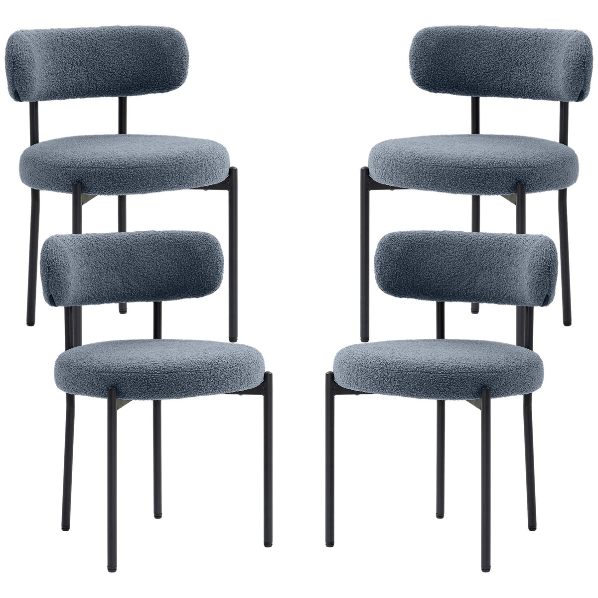 HOMCOM Round Modern Upholstered Kitchen Chairs, Boucle Dining Chairs Set of 4 with Curved Backrest and Thick Cushion, Gray